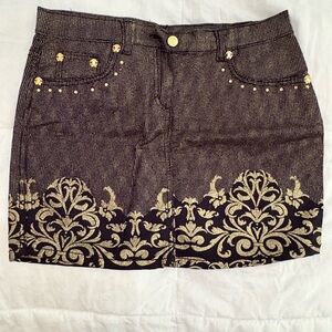 Roberto Cavalli Black and Gold Jacquard Mini Skirt